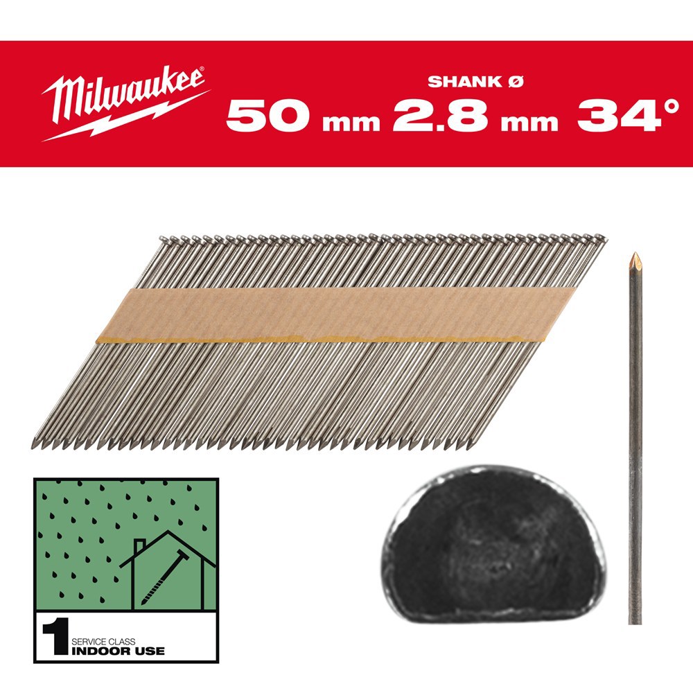 D-kopnagels schuin glad blank milwaukee